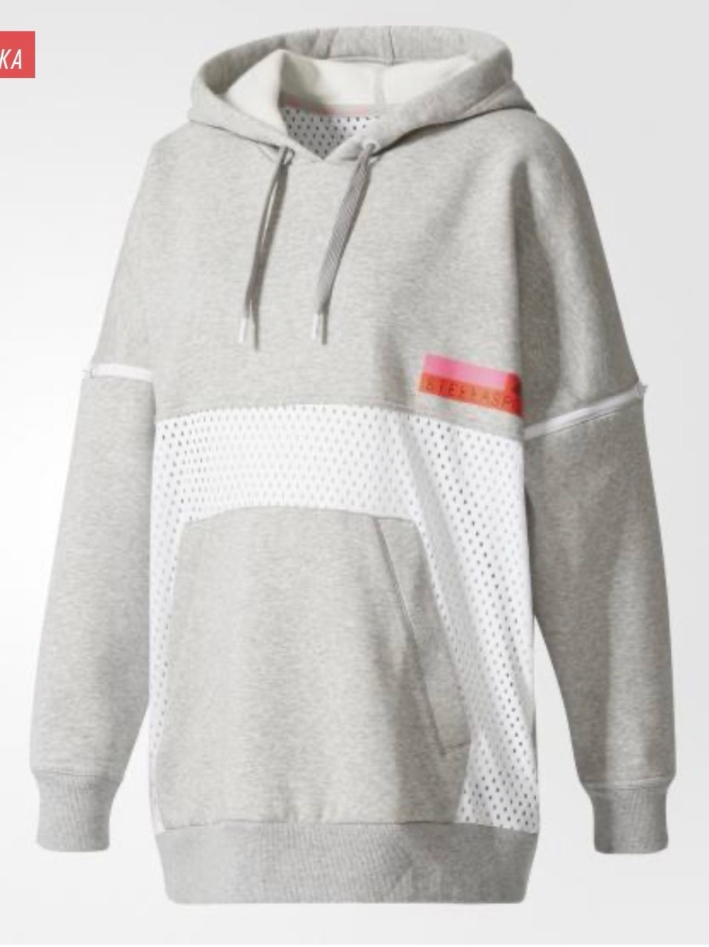 adidas Gray and White Colorblock Hooded Pullover with Pink Accent